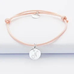 Bracelet personnalisé médaille gravée initiale argent 10mm