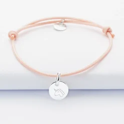 Bracelet personnalisé médaille gravée initiale argent 10mm