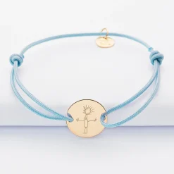 Bracelet personnalisé médaille gravée plaqué or 2 trous 15mm