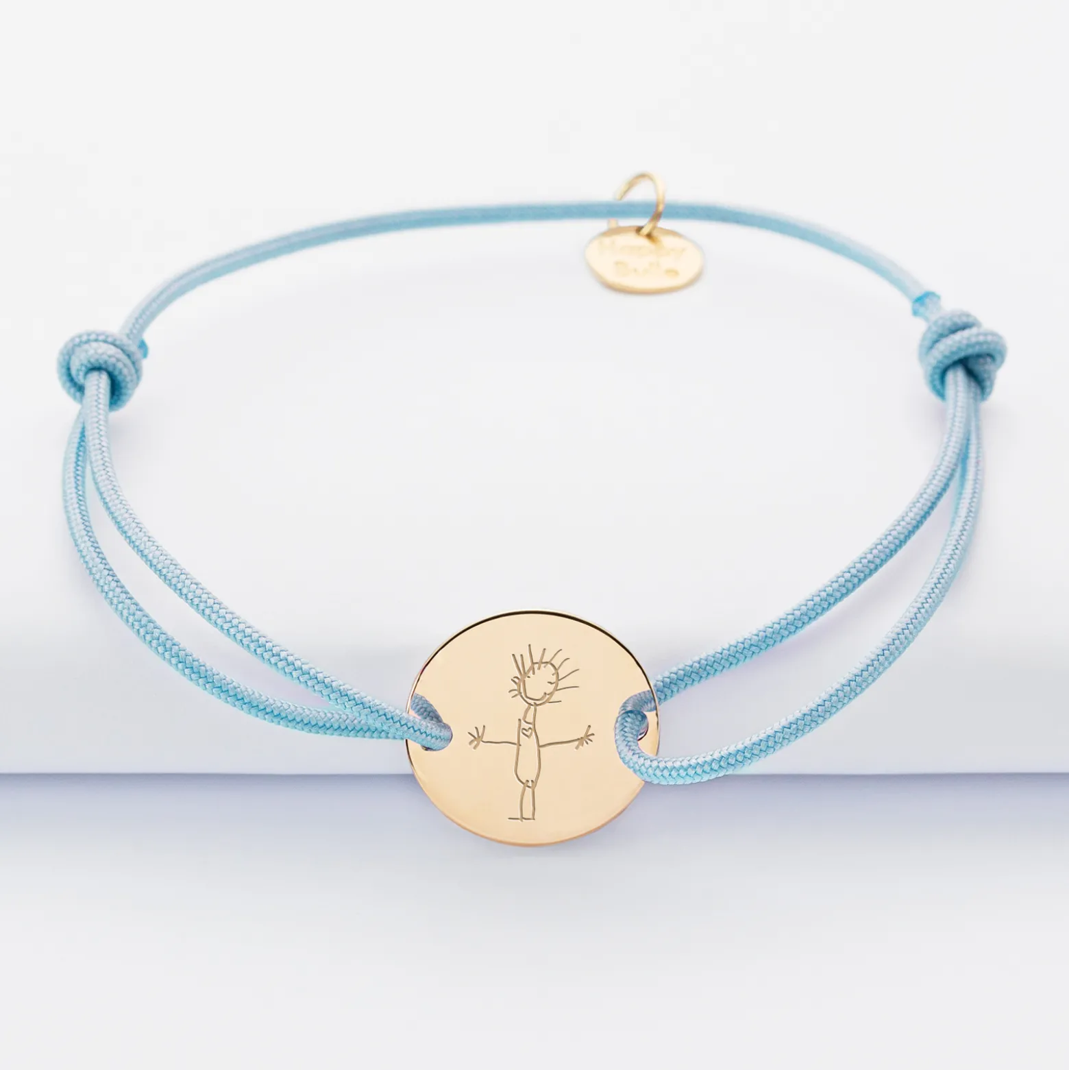 Bracelet personnalisé médaille gravée plaqué or 2 trous 15mm