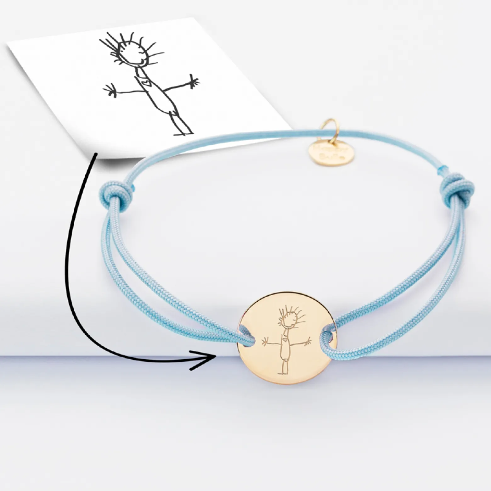 Bracelet personnalisé médaille gravée plaqué or 2 trous 15mm