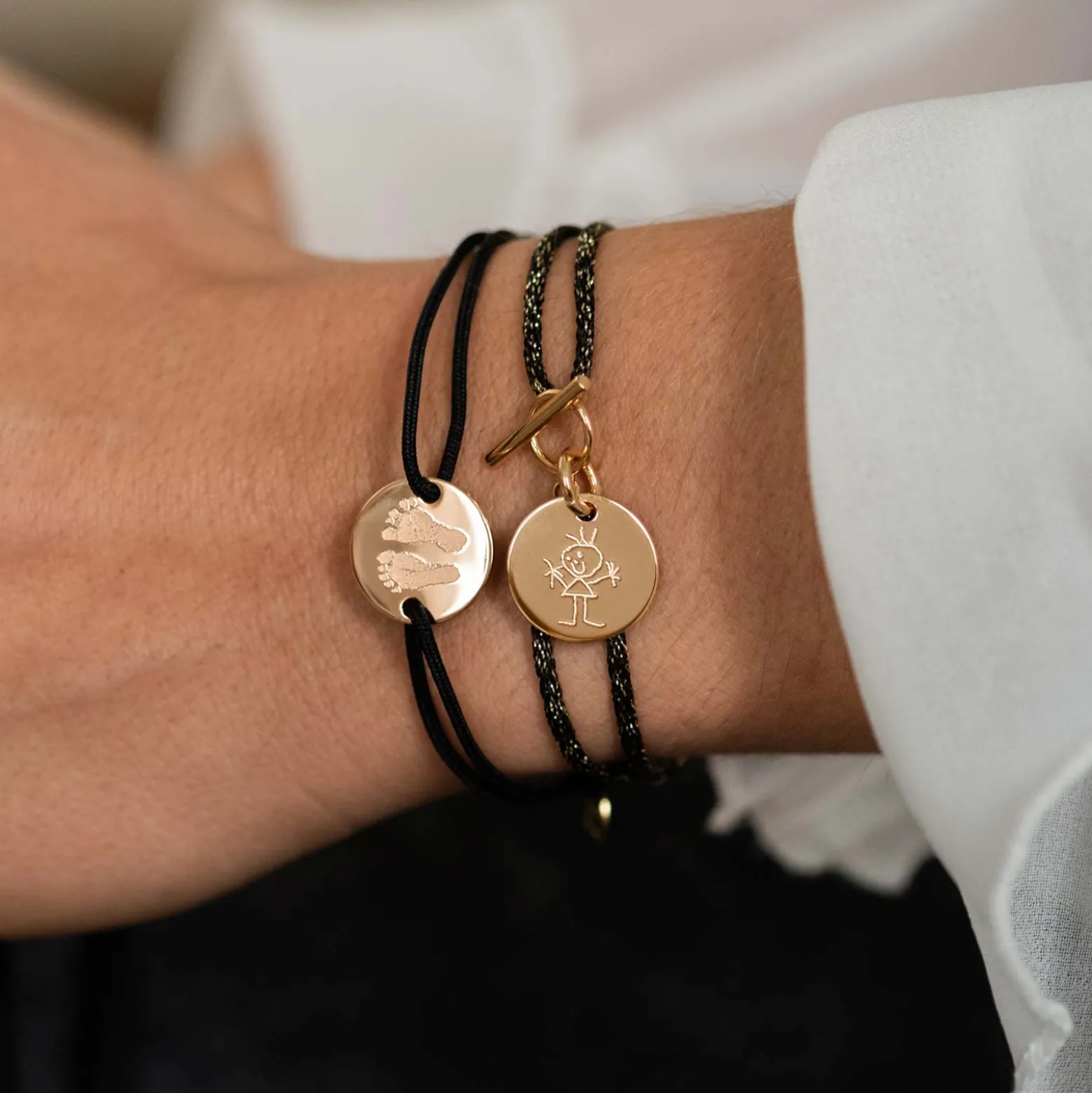 Bracelet personnalisé médaille gravée plaqué or 2 trous 15mm
