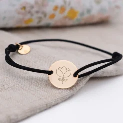 Bracelet personnalisé médaille gravée plaqué or 2 trous 15mm