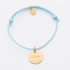 Bracelet personnalisé médaille gravée plaqué or dormeuse 15mm