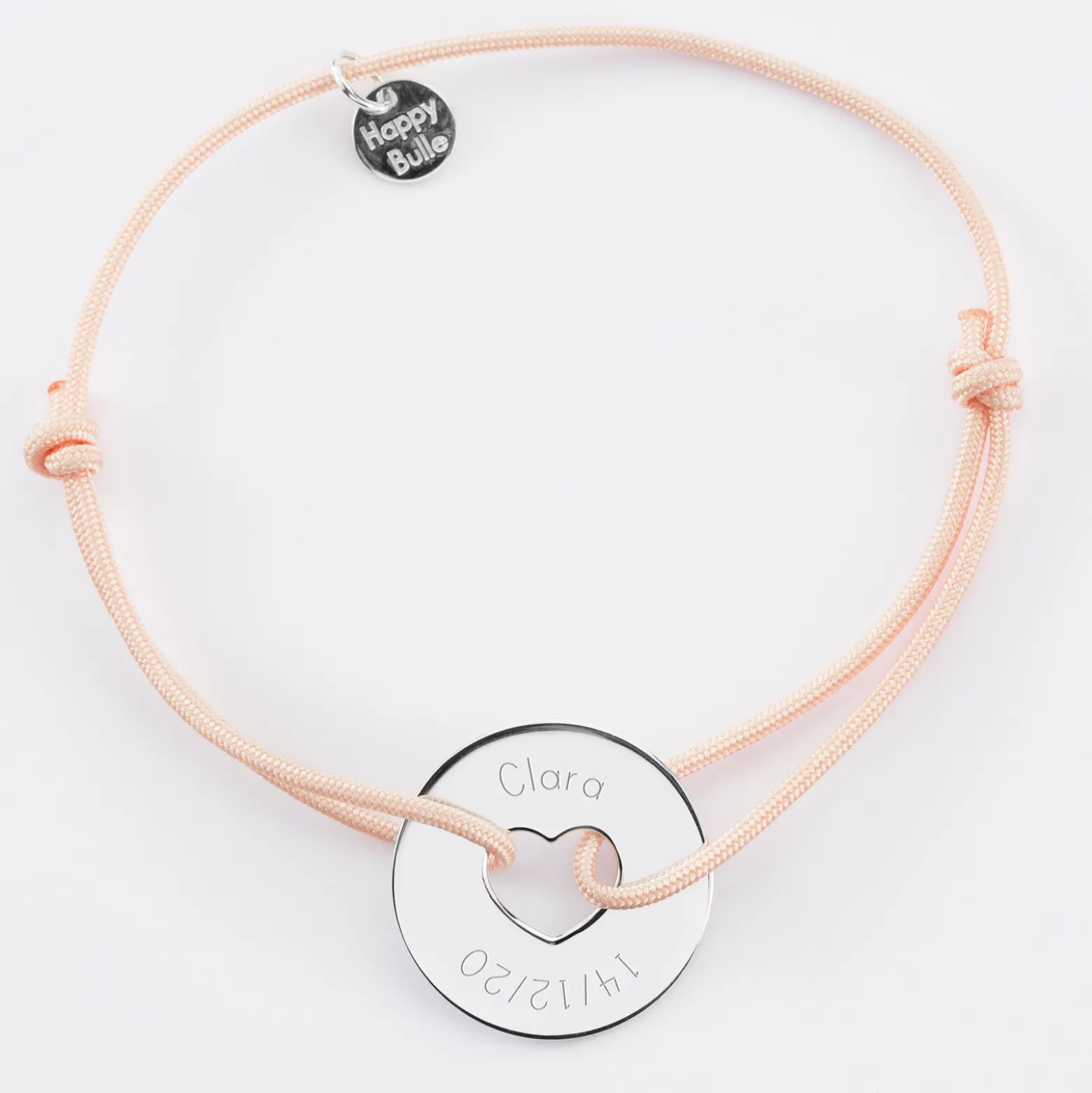 Bracelet personnalisé médaille gravée argent cible coeur 21 mm