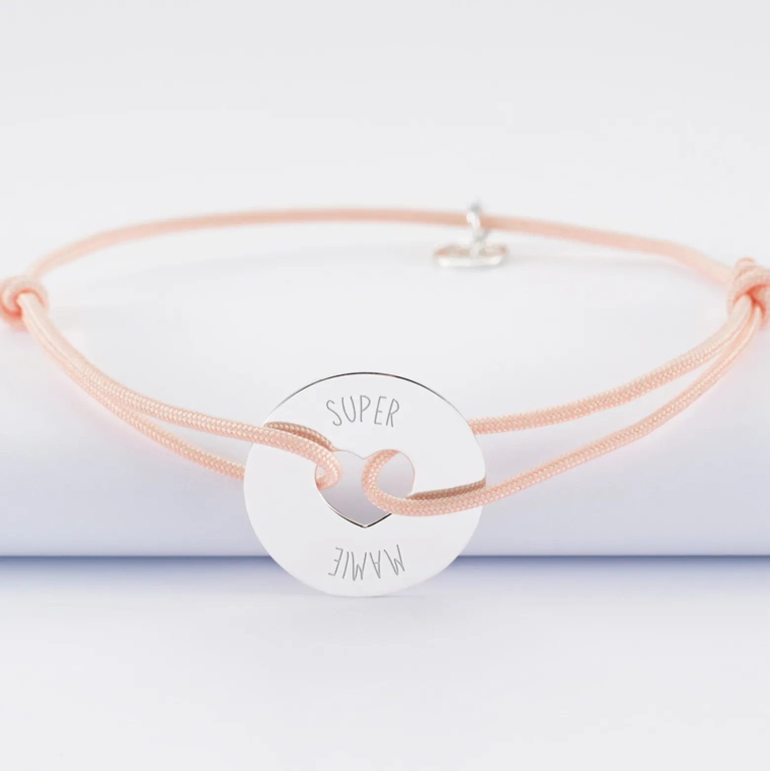 Bracelet personnalisé médaille gravée argent cible coeur 21 mm - Nos petits imparfaits