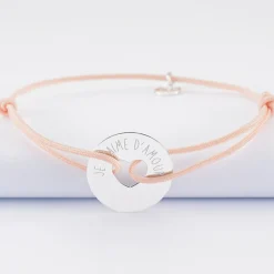 Bracelet personnalisé médaille gravée argent cible coeur 21 mm - Nos petits imparfaits