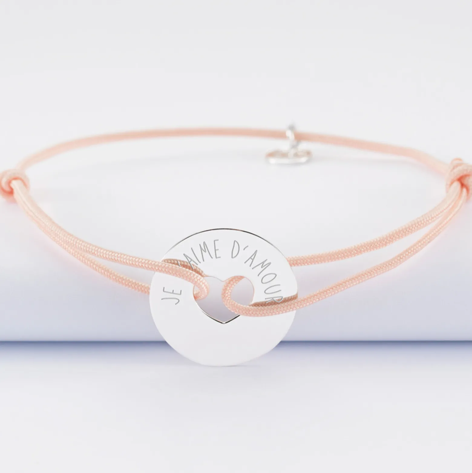 Bracelet personnalisé médaille gravée argent cible coeur 21 mm - Nos petits imparfaits
