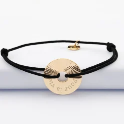 Bracelet personnalisé médaille gravée plaqué or cible soleil 20 mm