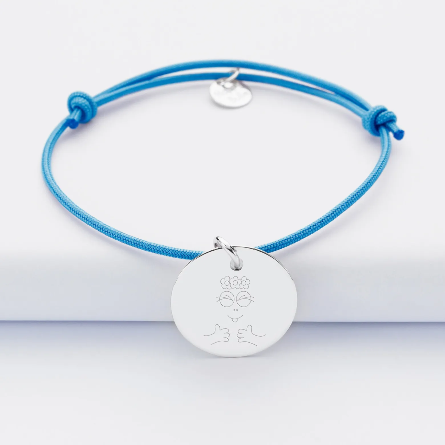 Bracelet personnalisé médaille gravée argent dormeuse 19mm - HappyBulle x Barbapapa