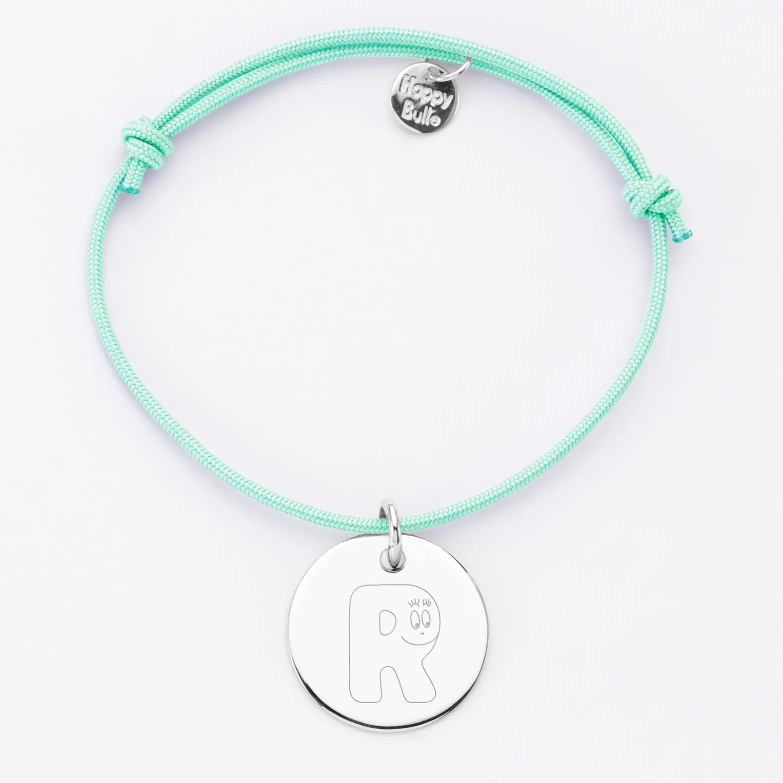 Bracelet personnalisé médaille gravée argent dormeuse 19mm - HappyBulle x Barbapapa