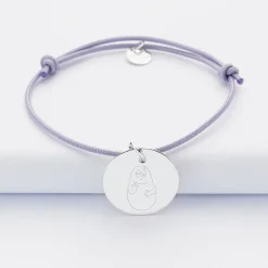Bracelet personnalisé médaille gravée argent dormeuse 19mm - HappyBulle x Barbapapa