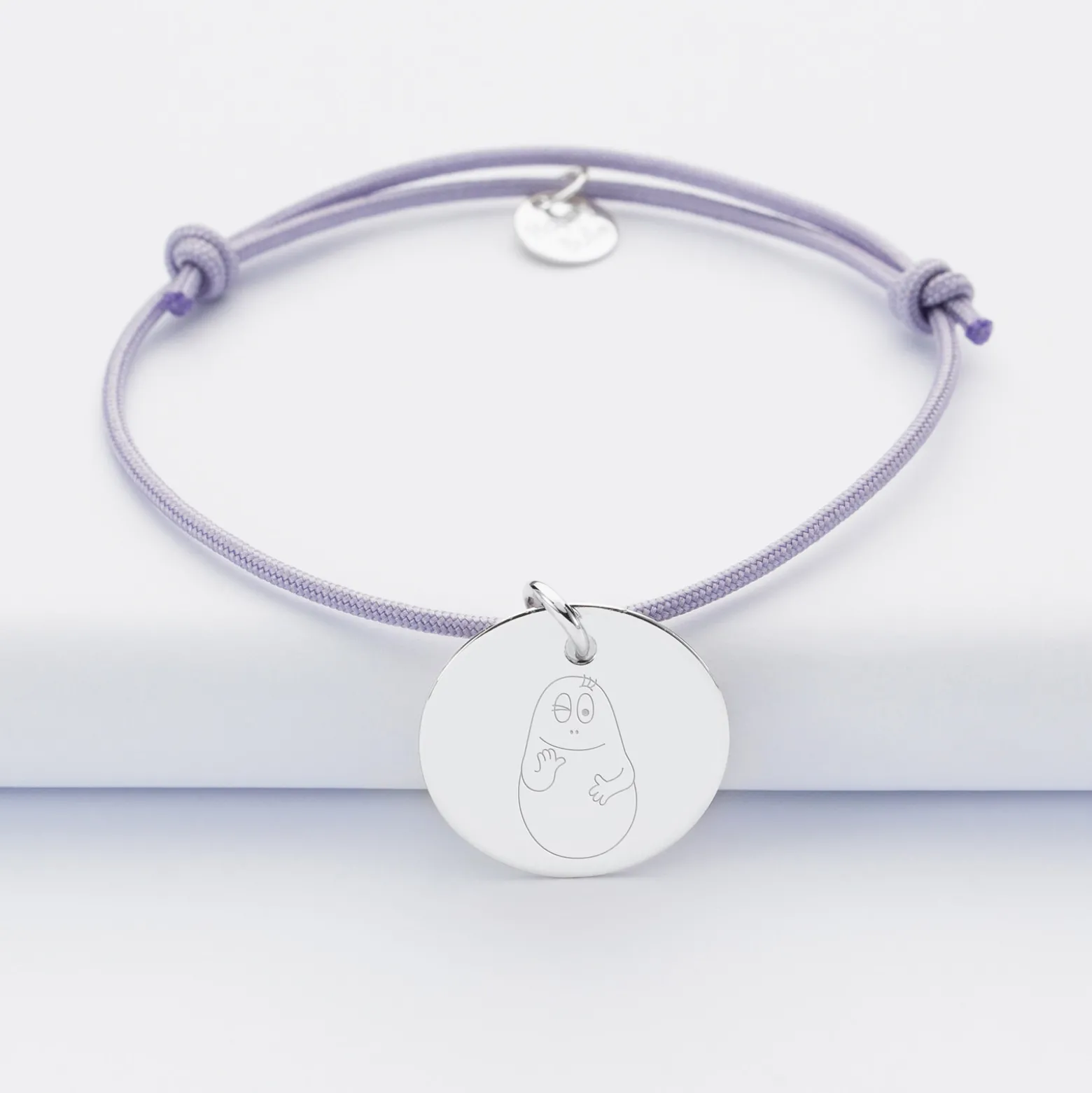 Bracelet personnalisé médaille gravée argent dormeuse 19mm - HappyBulle x Barbapapa