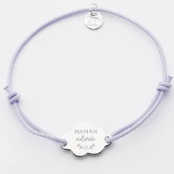 Bracelet personnalisé médaille gravée argent nuage 2 trous 20x14 mm