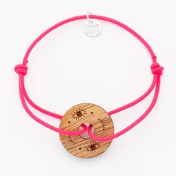 Bracelet personnalisé médaille gravée bois cible ronde 21 mm