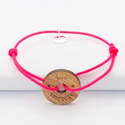 Bracelet personnalisé médaille gravée bois cible ronde 21 mm