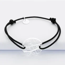 Bracelet personnalisé médaille gravée acrylique ronde 2 trous 21 mm "Géo map"