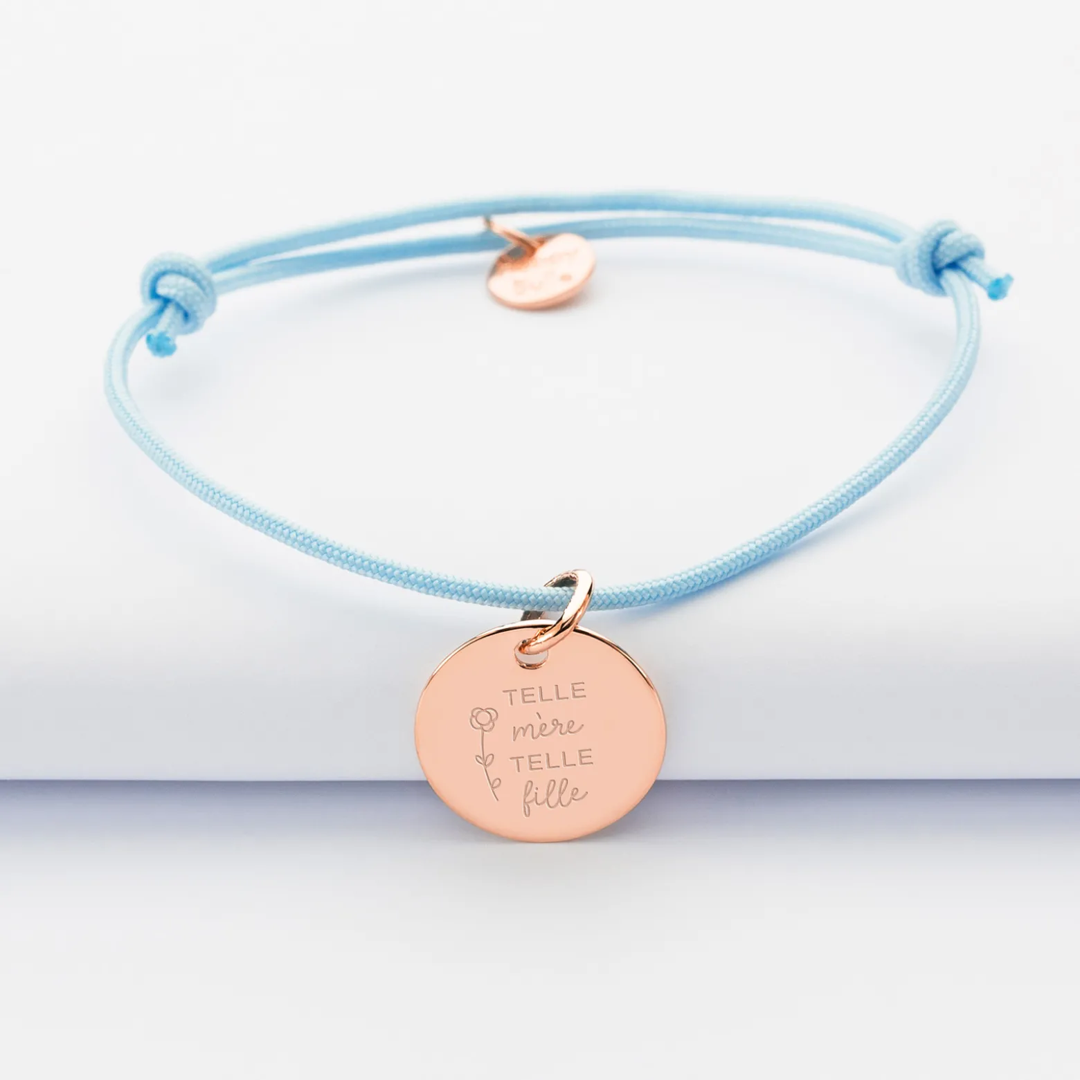 Bracelet personnalisé médaille gravée plaqué or rose 15 mm