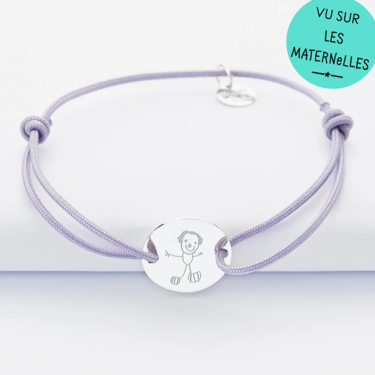 Bracelet personnalisé médaille gravée argent 2 trous 15mm - Nos petits imparfaits