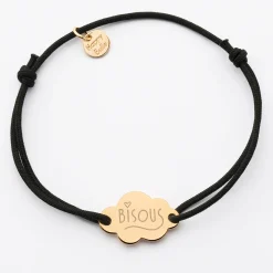 Bracelet personnalisé médaille gravée plaqué or nuage 2 trous 20x14 mm