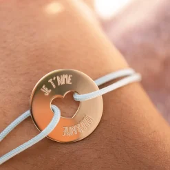 Bracelet personnalisé médaille gravée plaqué or cible coeur 21 mm
