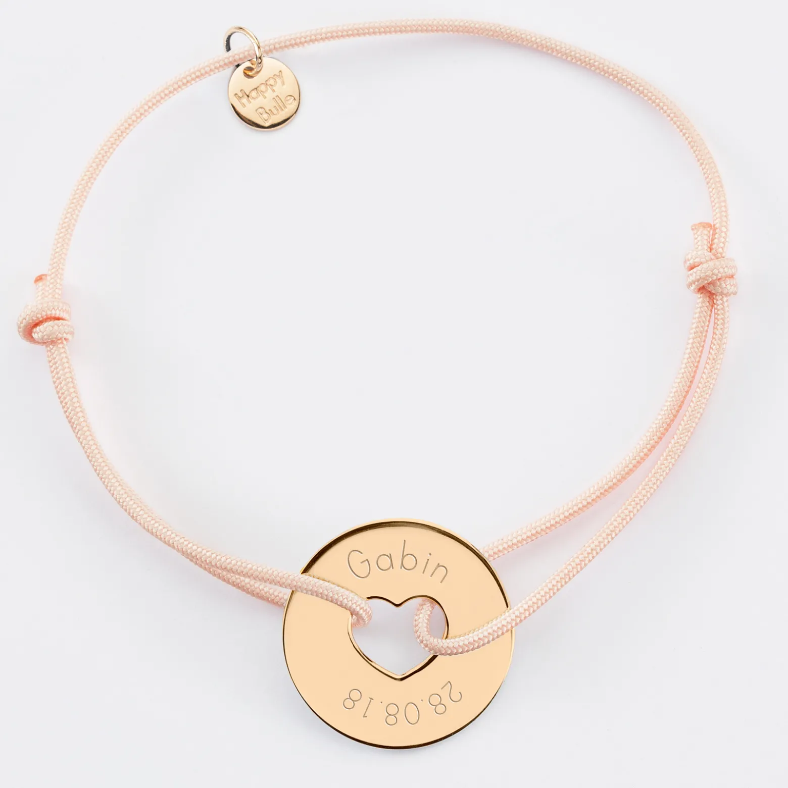 Bracelet personnalisé médaille gravée plaqué or cible coeur 21 mm
