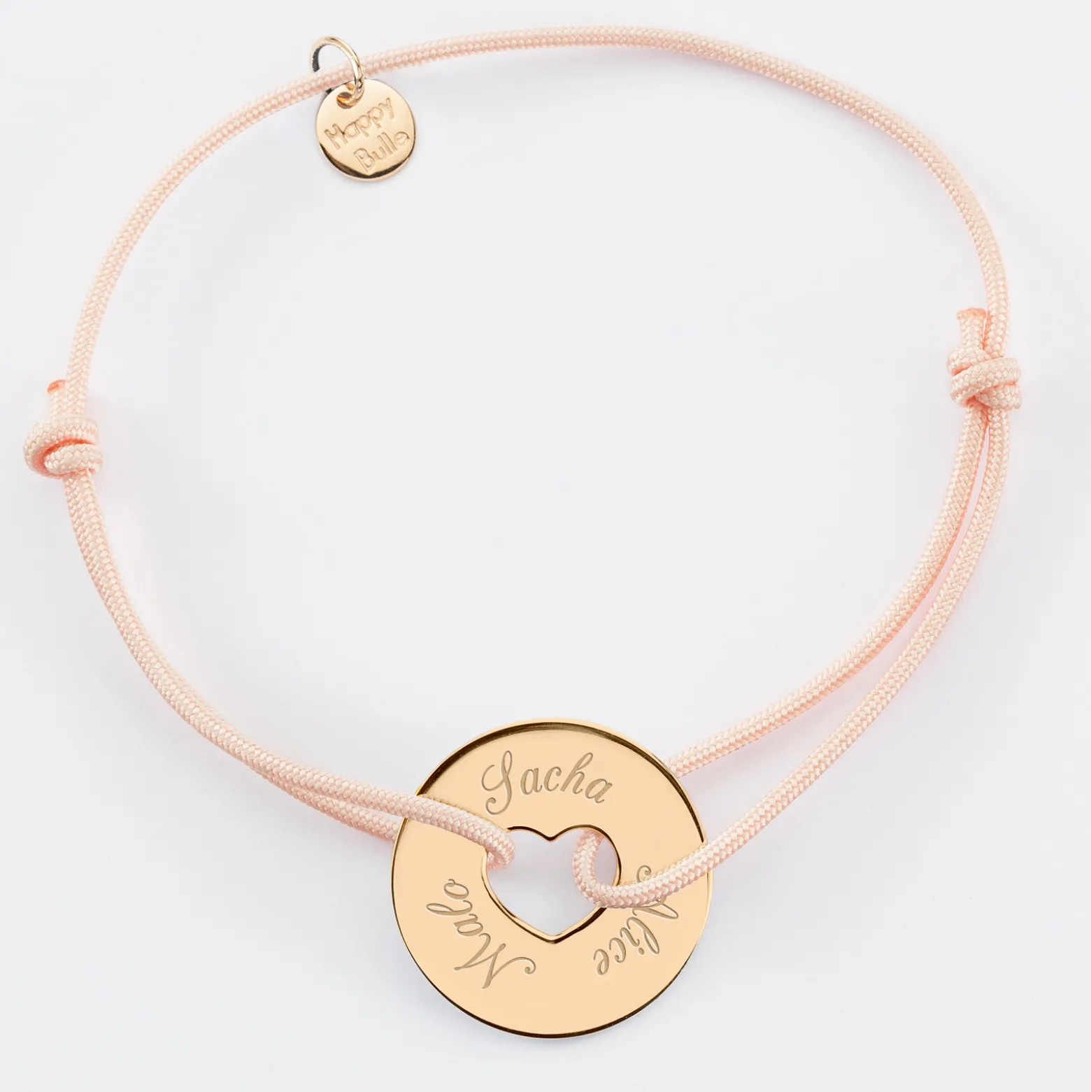 Bracelet personnalisé médaille gravée plaqué or cible coeur 21 mm