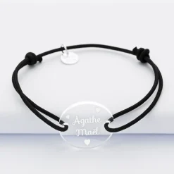 Bracelet personnalisé médaille gravée acrylique ronde 2 trous 21mm
