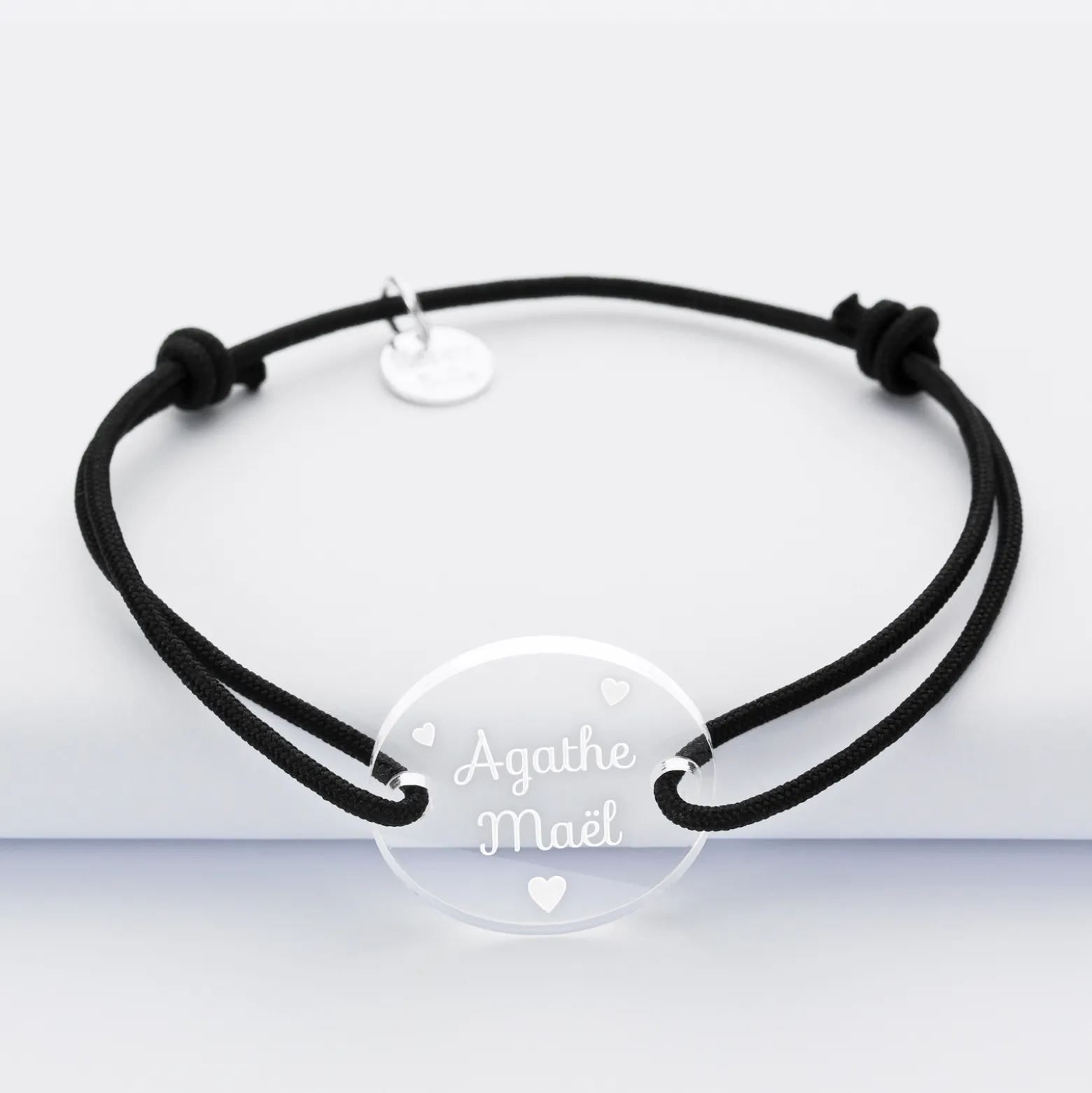 Bracelet personnalisé médaille gravée acrylique ronde 2 trous 21mm