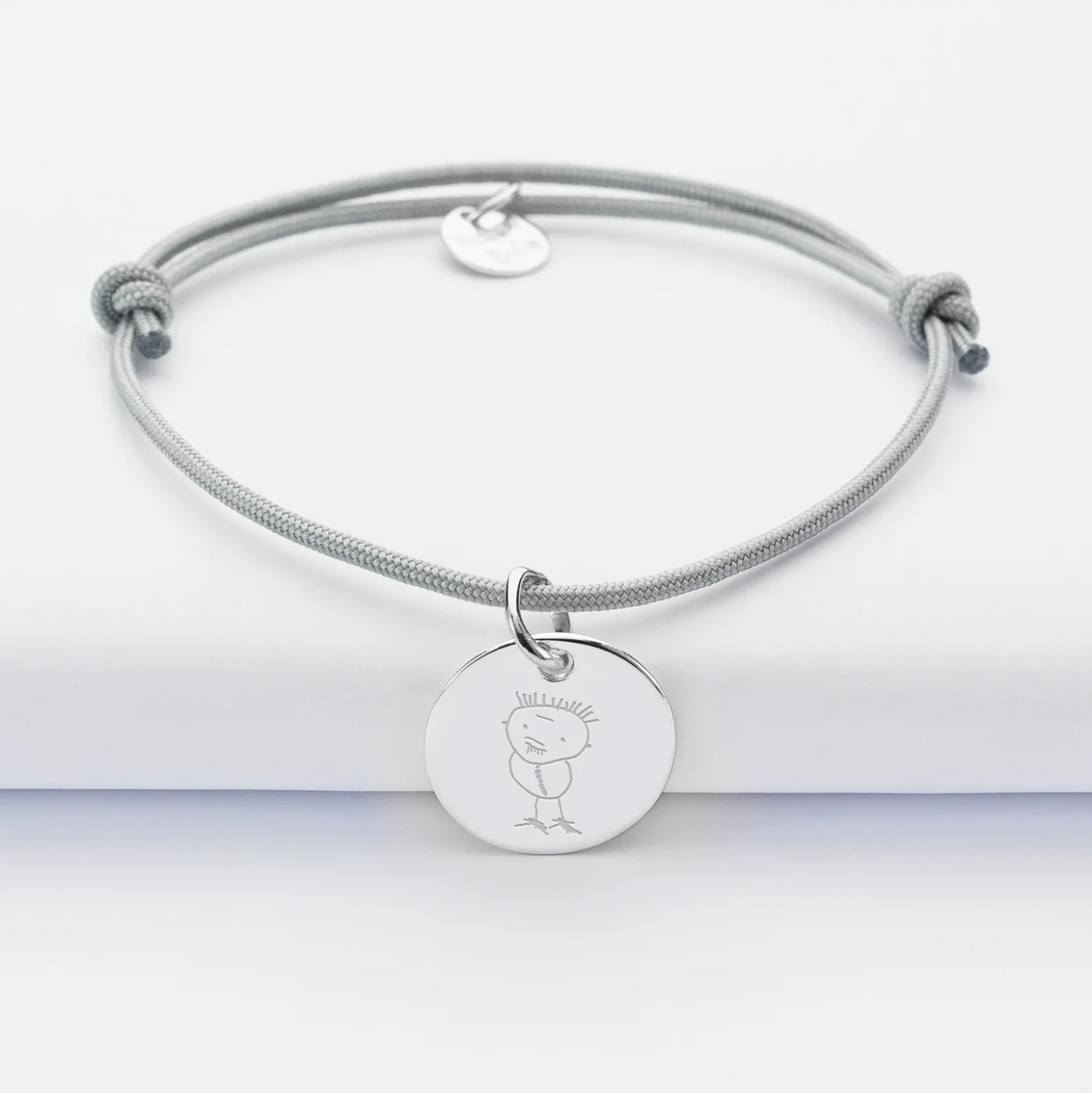 Bracelet personnalisé médaille gravée argent dormeuse 15mm
