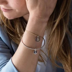 Bracelet personnalisé médaille gravée argent dormeuse 15mm
