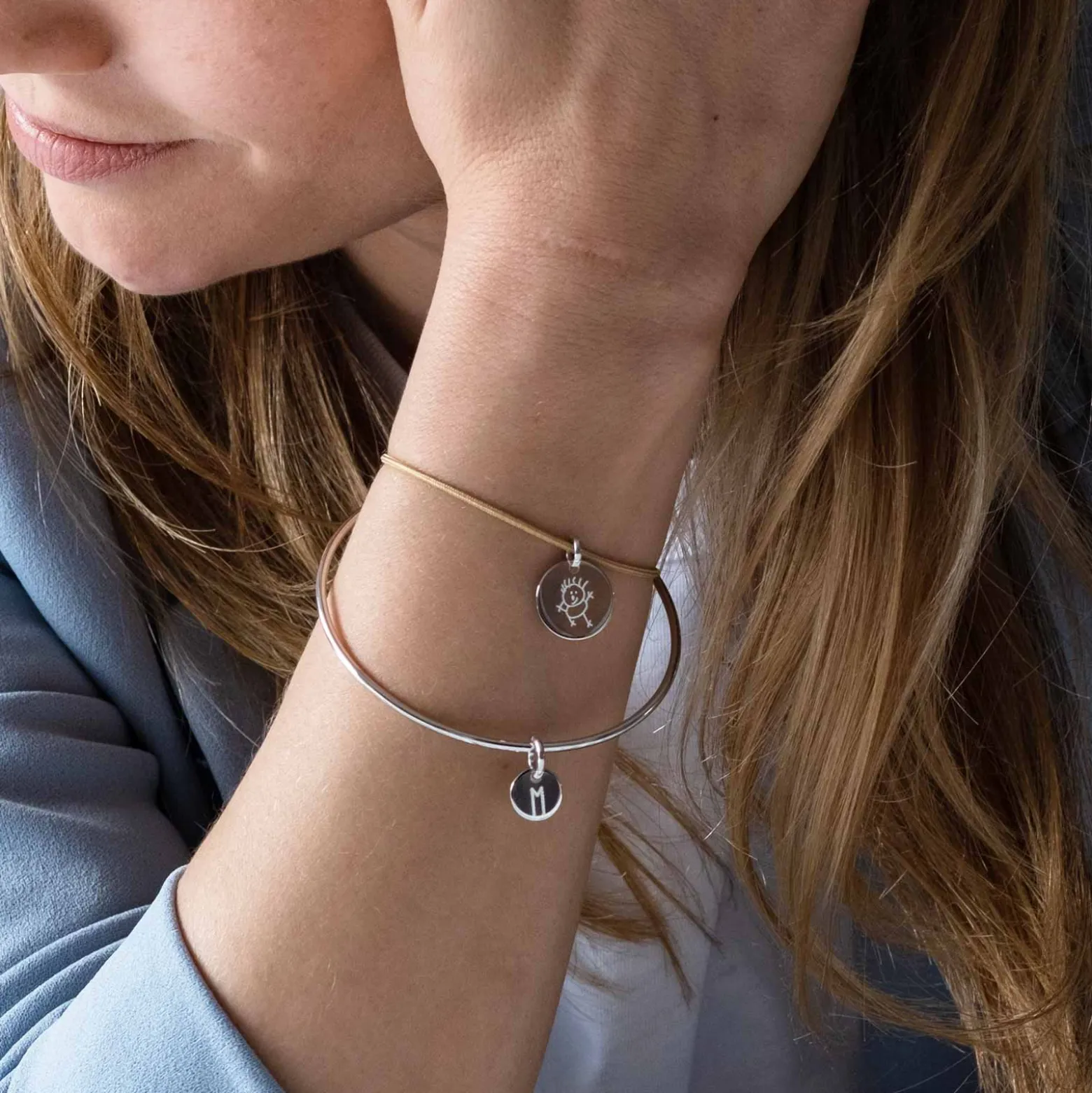 Bracelet personnalisé médaille gravée argent dormeuse 15mm