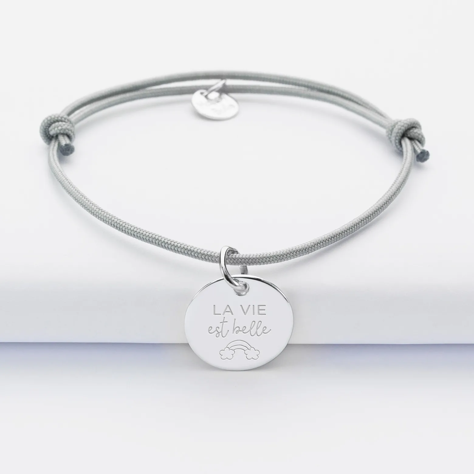 Bracelet personnalisé médaille gravée argent dormeuse 15mm