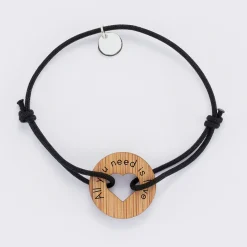 Bracelet personnalisé médaille gravée bois cible coeur 21 mm