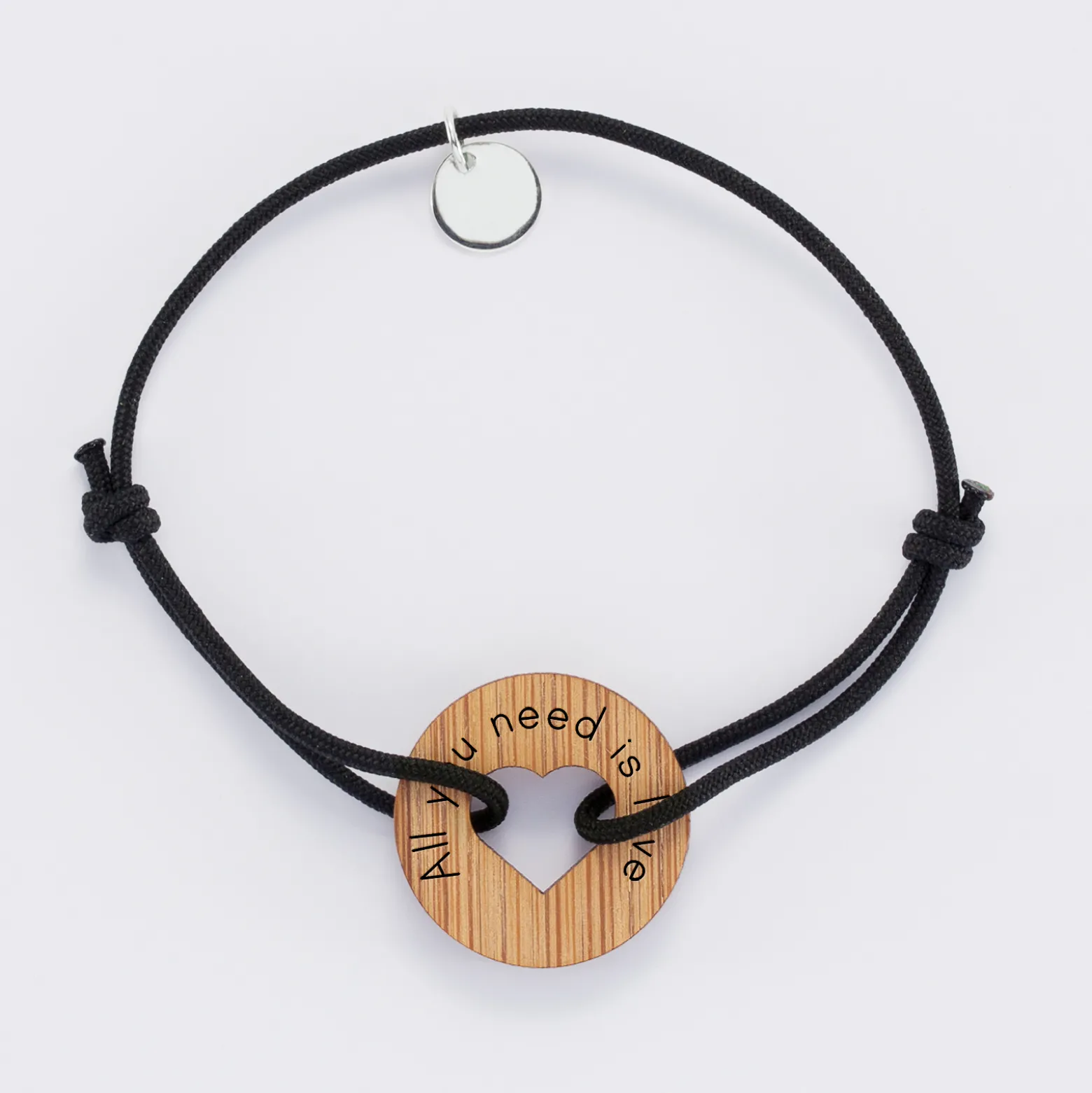 Bracelet personnalisé médaille gravée bois cible coeur 21 mm
