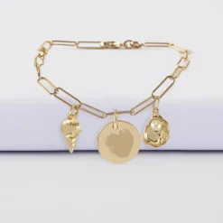 Bracelet personnalisé petites mailles médaille gravée plaqué or 15 mm et breloque(s) summer - à composer