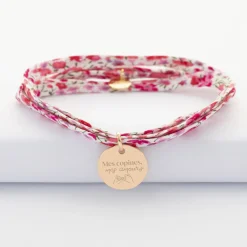 Bracelet Témoin 3 tours Liberty personnalisé médaille gravée plaqué or 15 mm