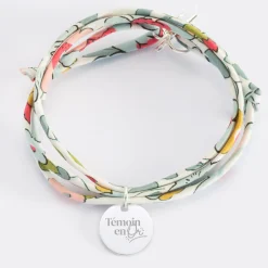 Bracelet Témoin 3 tours Liberty personnalisé médaille gravée argent 15 mm