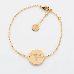 Bracelet Témoin chaine personnalisé médaille gravée plaqué or 2 trous 15 mm