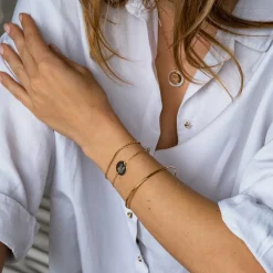 Bracelet Témoin chaine personnalisé médaille gravée plaqué or 2 trous 15 mm