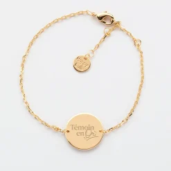 Bracelet Témoin chaine personnalisé médaille gravée plaqué or 2 trous 15 mm