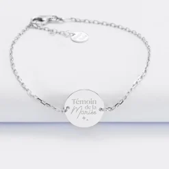 Bracelet Témoin chaine personnalisé médaille gravée argent 2 trous 15 mm