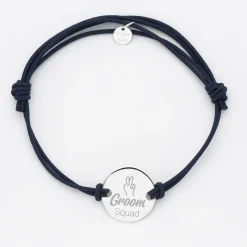 Bracelet Témoin homme personnalisé cordon doublé médaille gravée argent 2 trous 20 mm