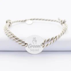 Bracelet Témoin homme personnalisé cordon marin tressé médaille gravée argent 2 trous 20 mm