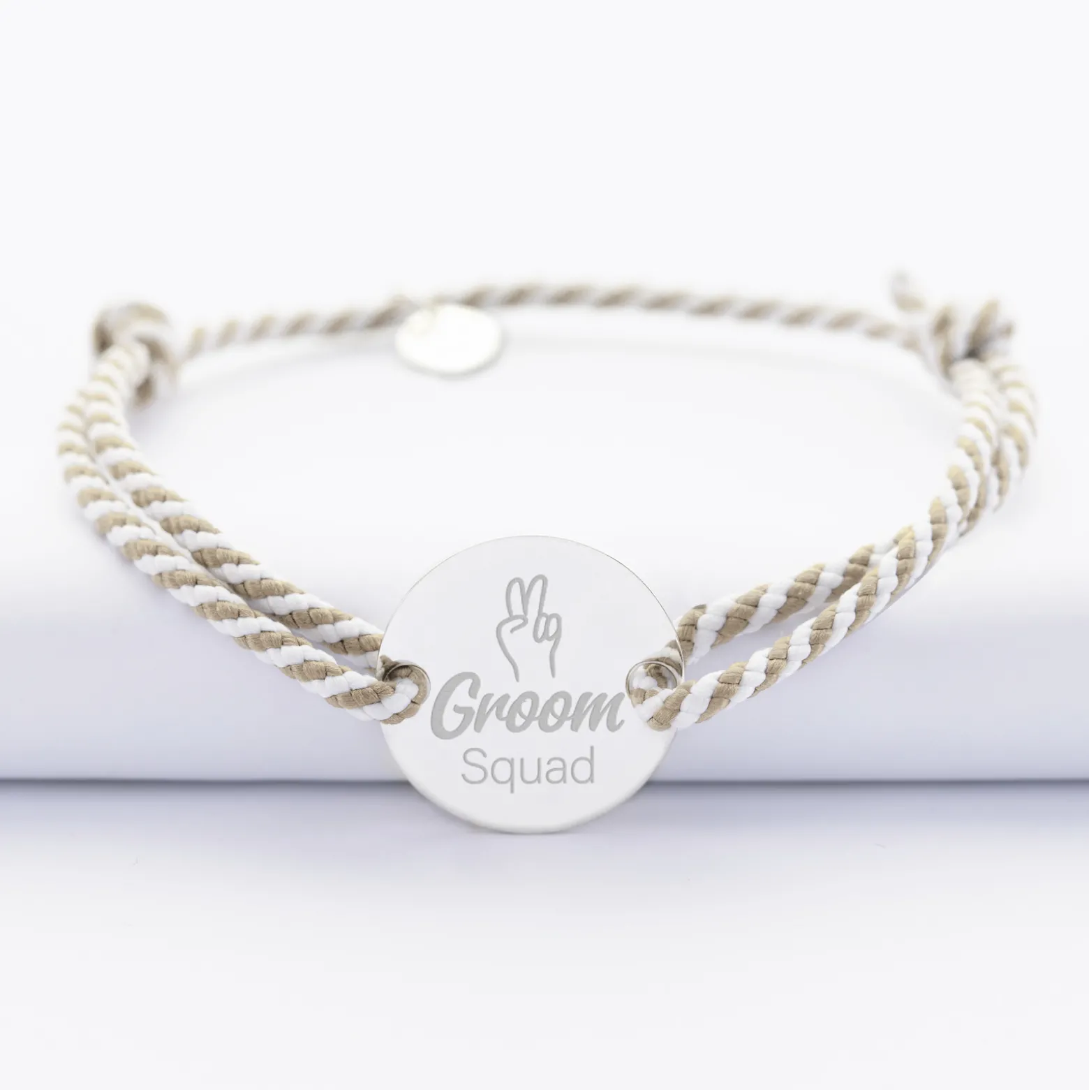Bracelet Témoin homme personnalisé cordon marin tressé médaille gravée argent 2 trous 20 mm