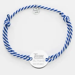 Bracelet Témoin homme personnalisé cordon marin tressé médaille gravée argent 2 trous 20 mm
