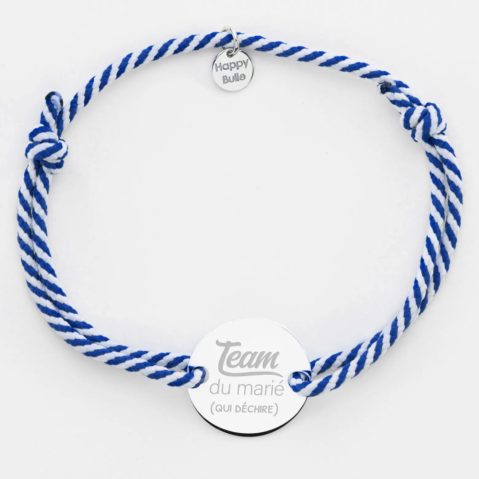 Bracelet Témoin homme personnalisé cordon marin tressé médaille gravée argent 2 trous 20 mm