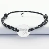 Bracelet Témoin homme personnalisé cordage marin simple médaille gravée argent 2 trous 20 mm