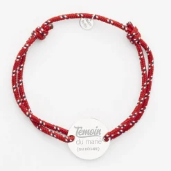 Bracelet Témoin homme personnalisé cordage marin simple médaille gravée argent 2 trous 20 mm
