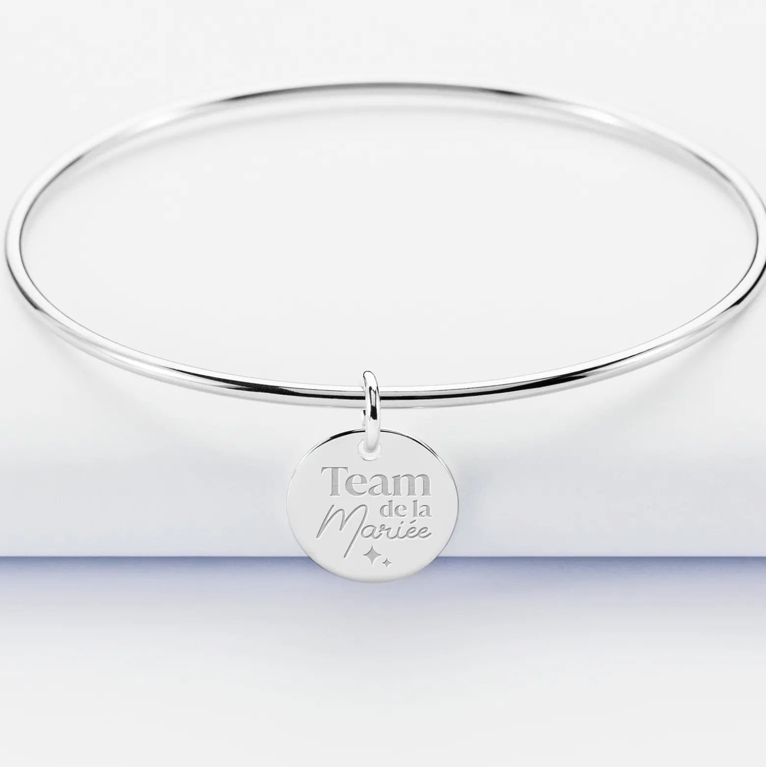 Bracelet Témoin personnalisé jonc argent médaille gravée 15 mm